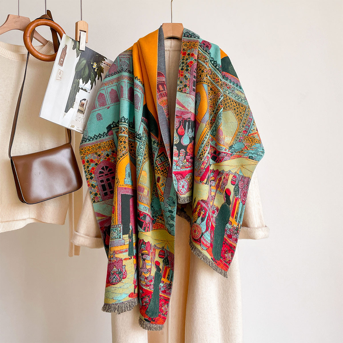 Woven Scarf Blanket - Sciarpa da Donna in Imitazione Cashmere,